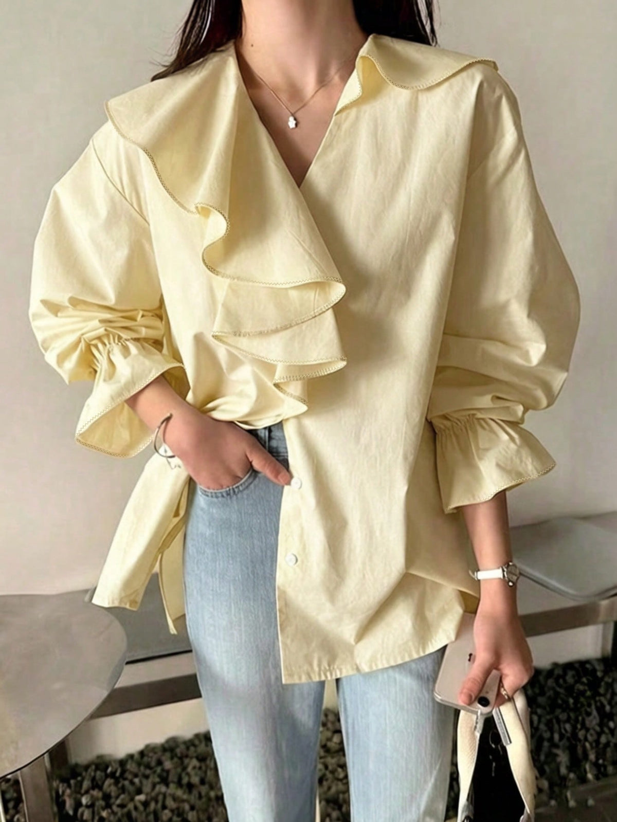 Elegant  V-neck Ruffle blouse