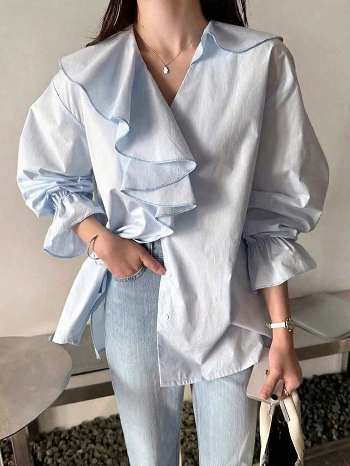Elegant  V-neck Ruffle blouse