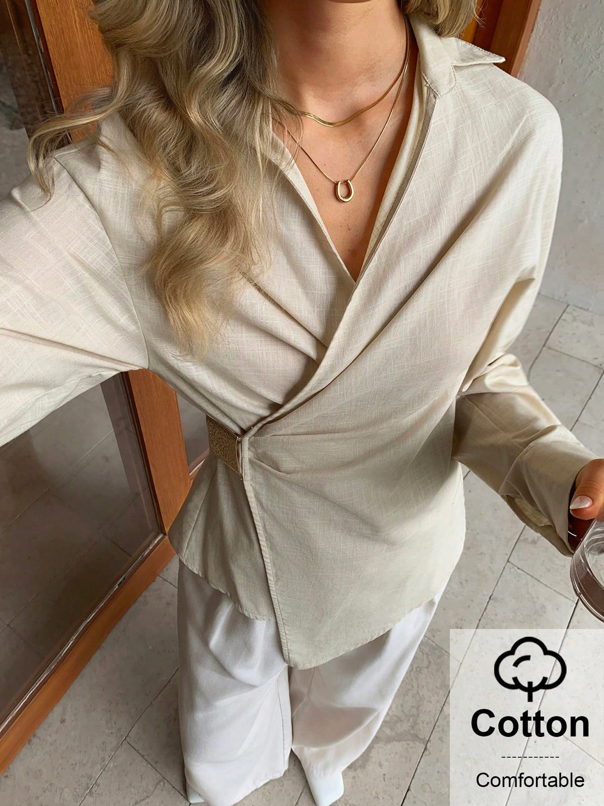 Cross Tie Waist Blouse