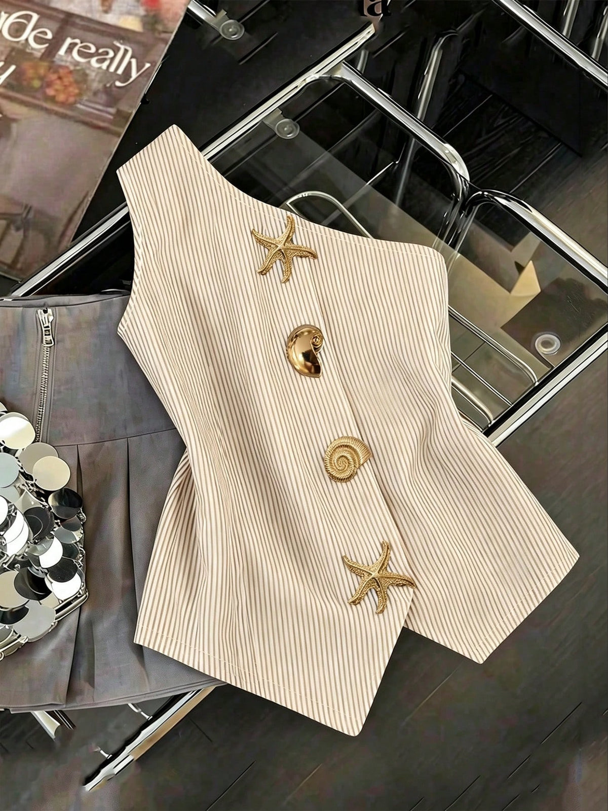 Biege Waist Metallic Top