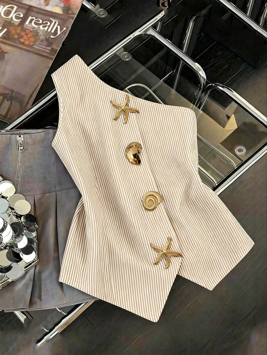 Biege Waist Metallic Top