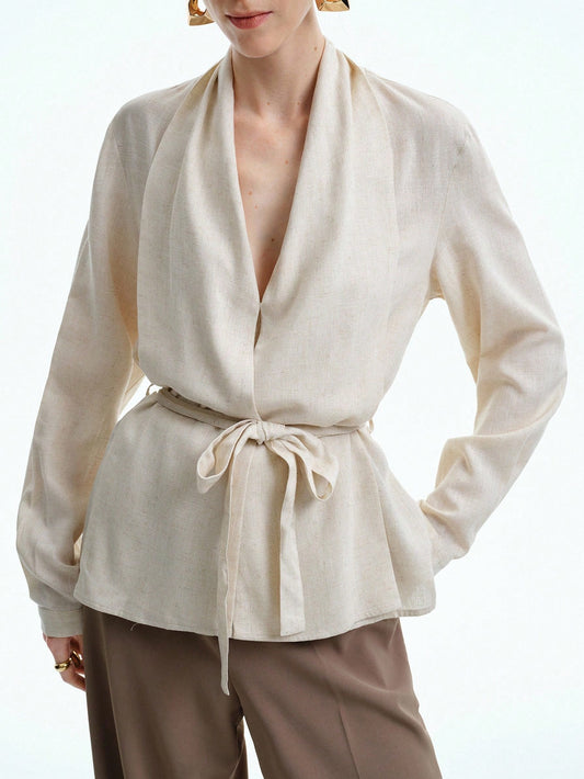 Light Linen V-Neck Long Sleeve Shirt