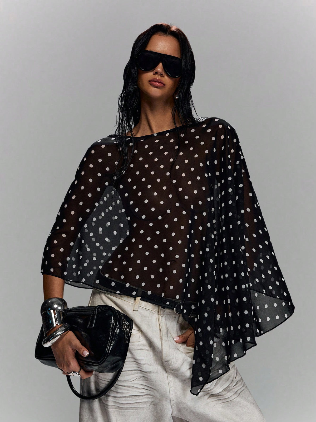 Sheer Polka Dots Shawl Top