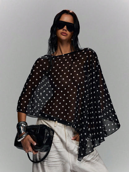 Sheer Polka Dots Shawl Top