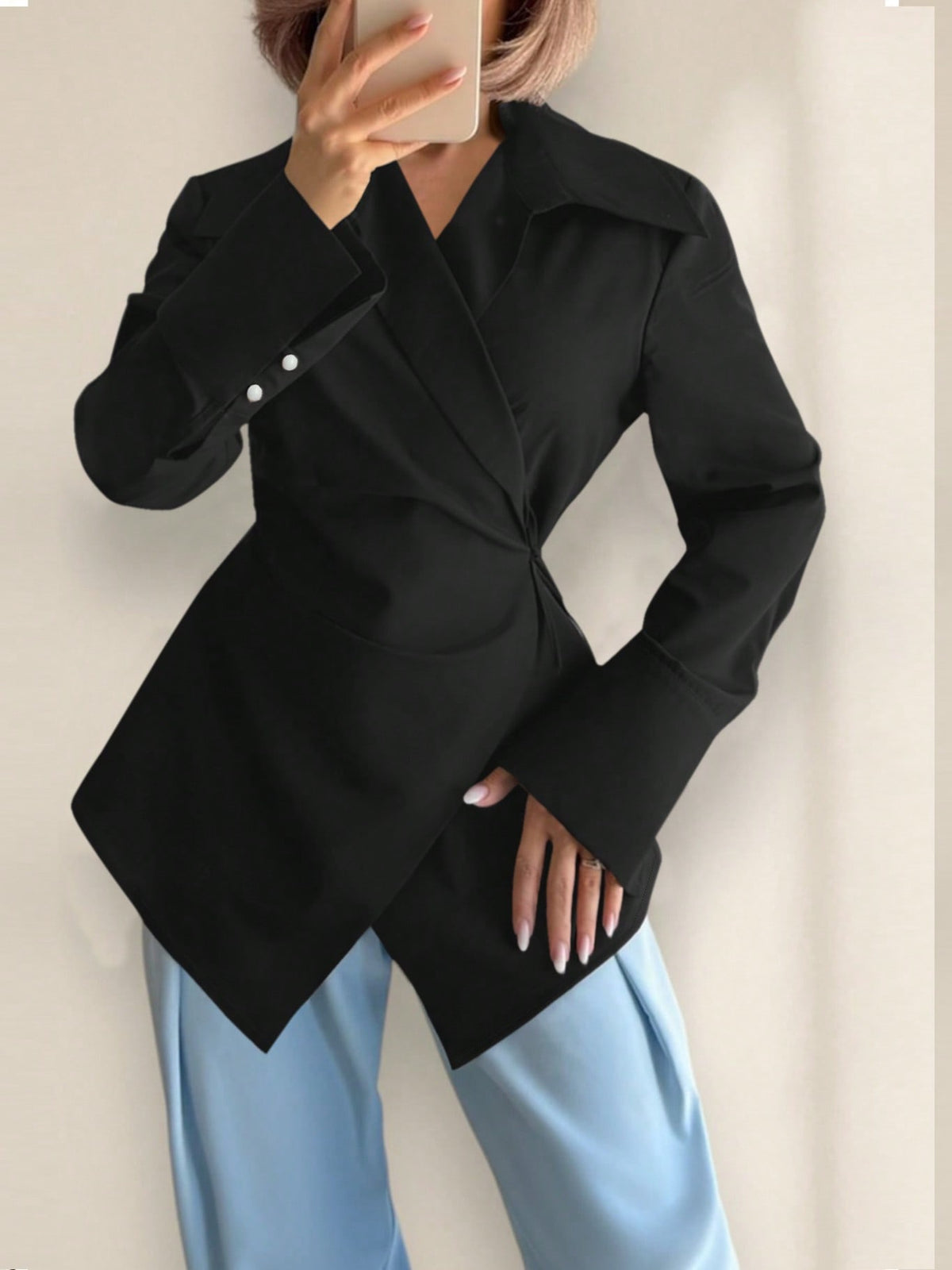 Waist Tie Long Sleeve Blouse