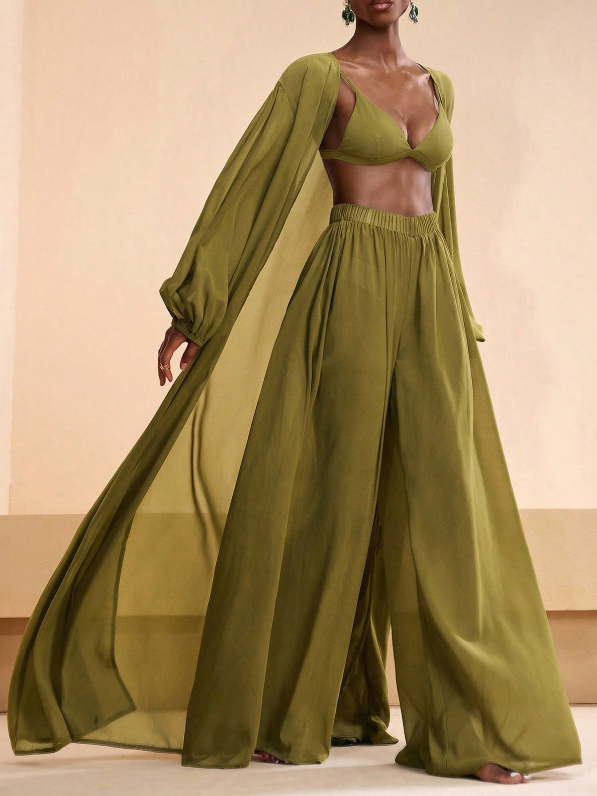 Kimono Style long Cardigan & Wide leg pants