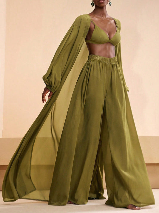 Kimono Style long Cardigan & Wide leg pants