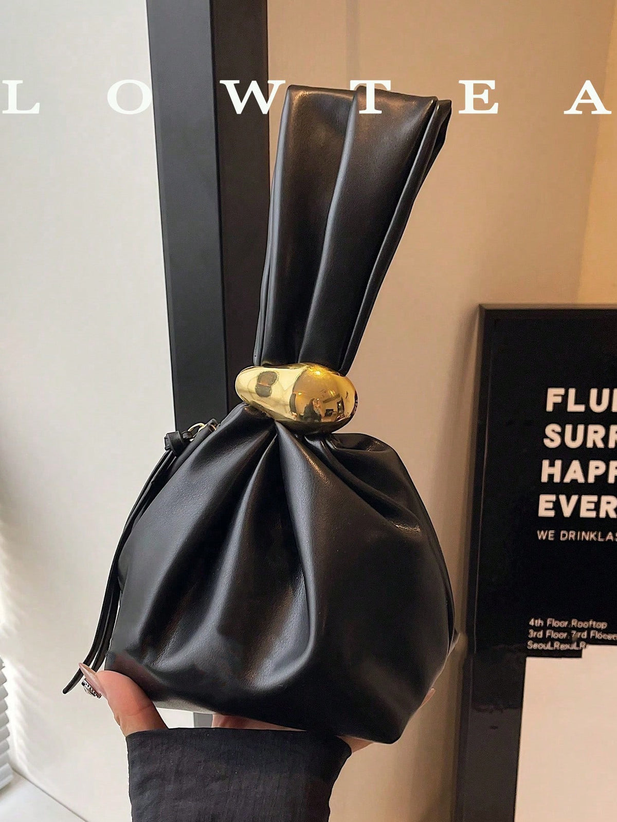 Leather Solid Cloud Ruffle Decor Mini Handbag