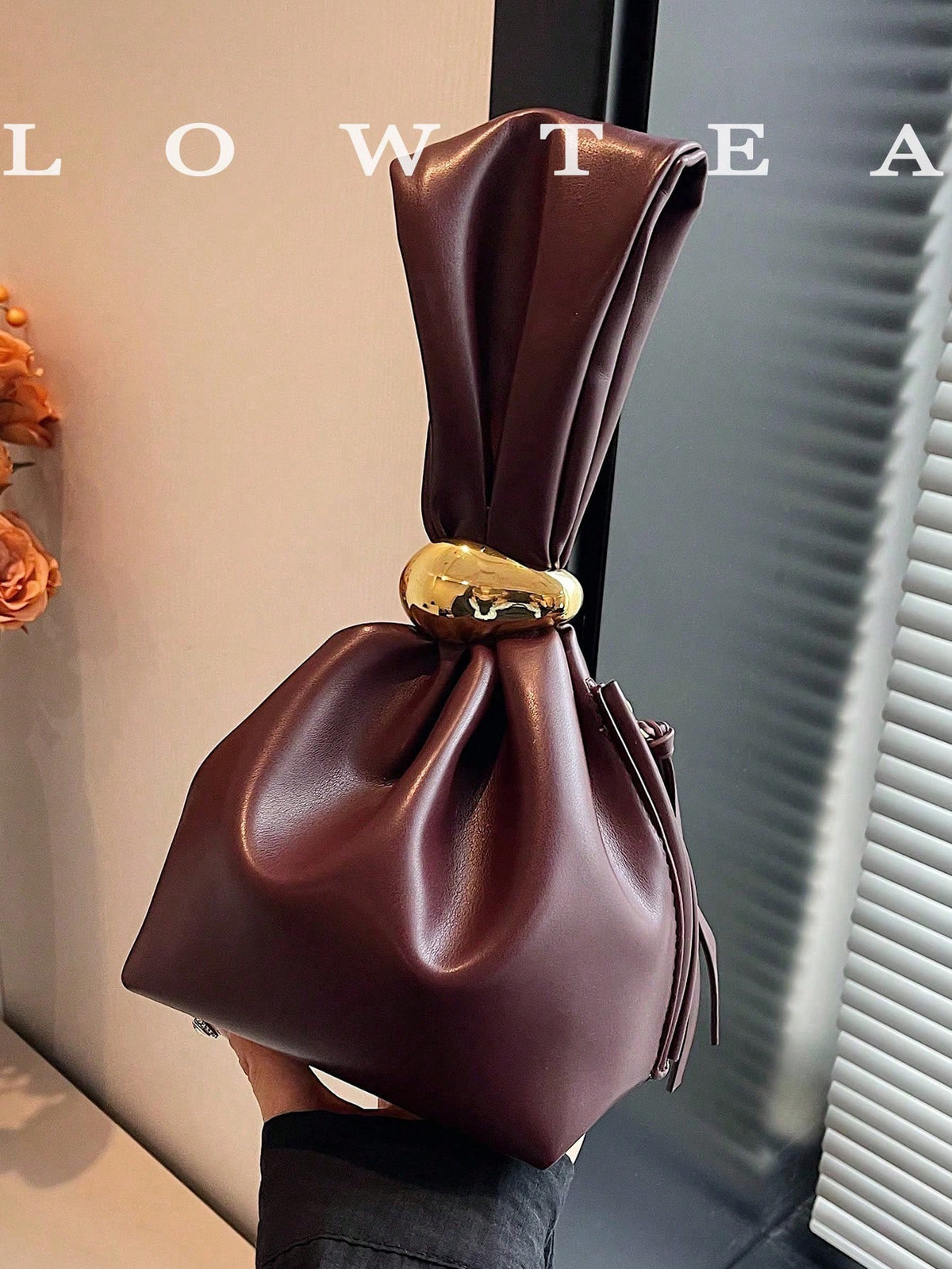 Leather Solid Cloud Ruffle Decor Mini Handbag