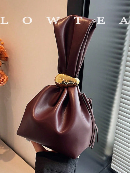 Leather Solid Cloud Ruffle Decor Mini Handbag