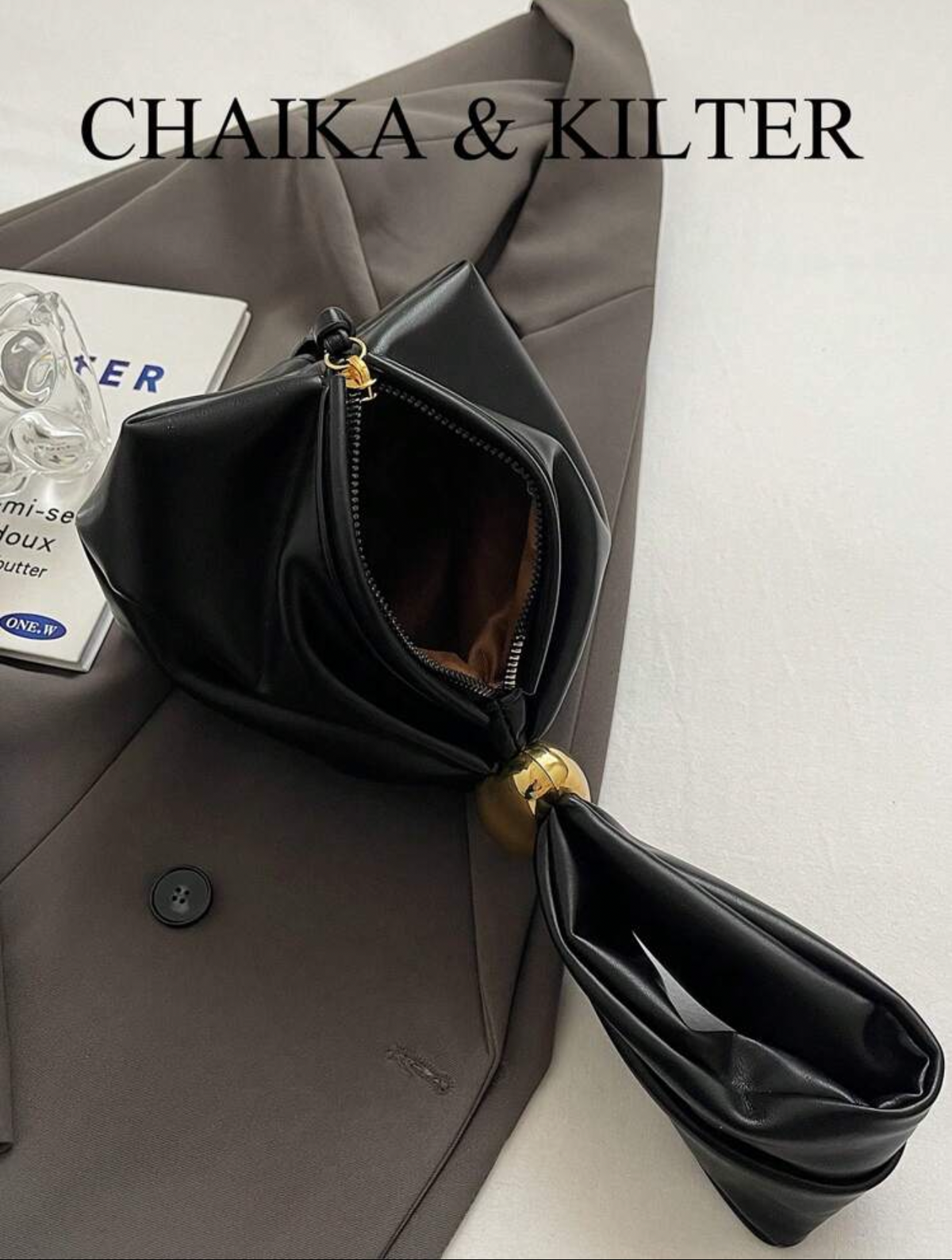 Leather Solid Cloud Ruffle Decor Mini Handbag