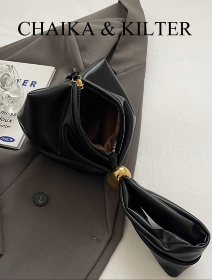 Leather Solid Cloud Ruffle Decor Mini Handbag