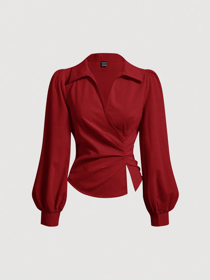Women's Elegant Sleeve Wrap Slit Shirt